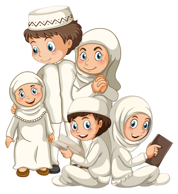 Free Vector | Arab muslim family in traditional clothing isolated on ...