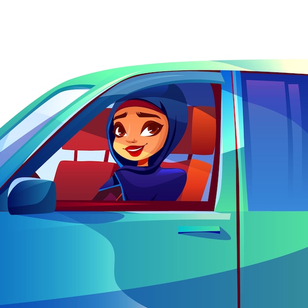 Arab Woman Driving Car Illustration Of Modern Rich Girl In Saudi Arabia Hijab Vector Free Download