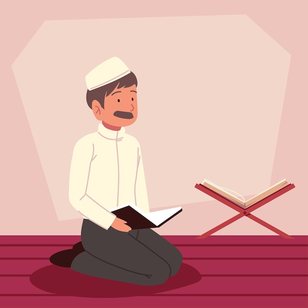 Premium Vector | Arabian man with quran in mosque