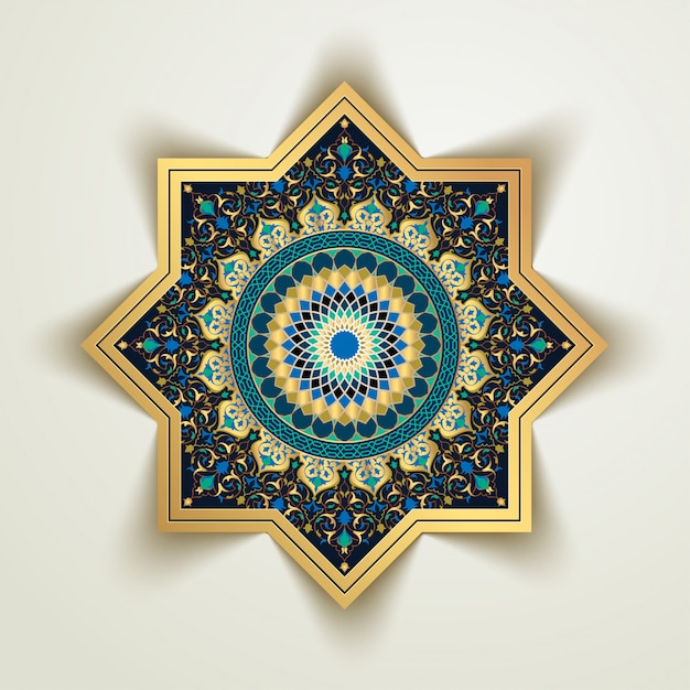 アラビア語の花とモロッコの幾何学模様 プレミアムベクター