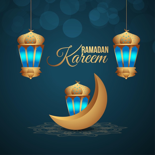 Premium Vector | Arabic lantern of ramadan kareem with golden moon