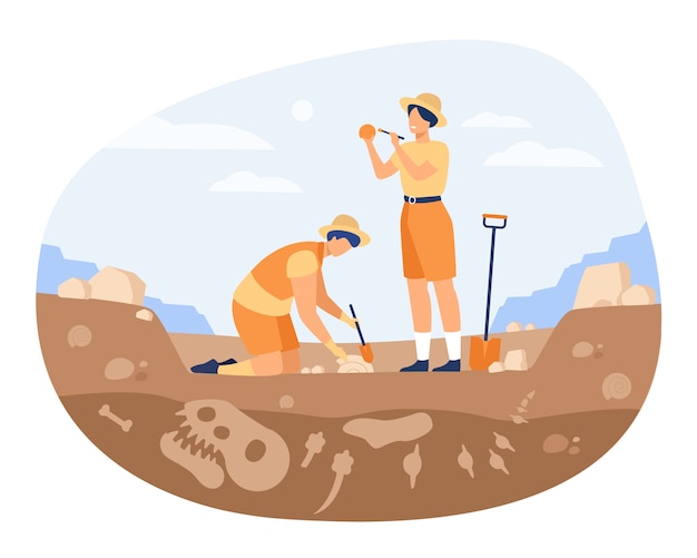 Free Vector Archaeologist discovering dinosaurs remains. men digging