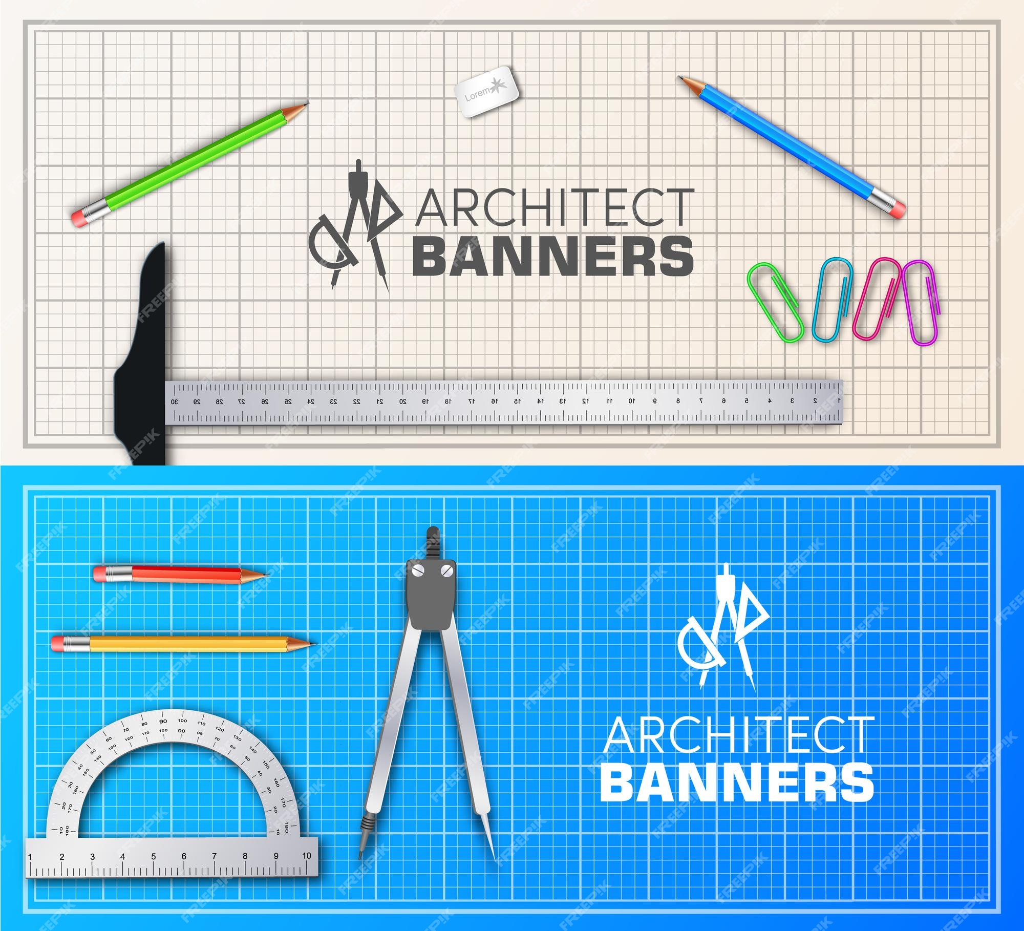 Premium Vector | Architect blueprint banners cards set