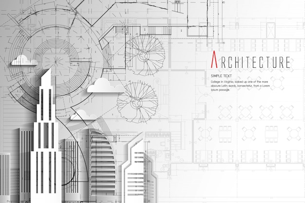 Architecture and blueprint background.paper art style. Premium Vector
