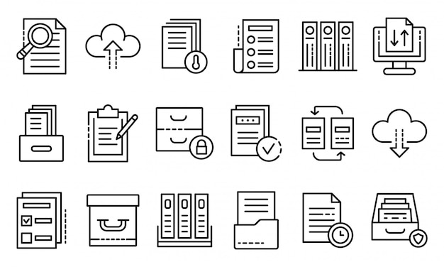 アーカイブアイコンセット アウトラインのスタイル プレミアムベクター