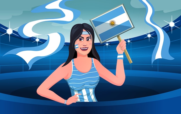 アルゼンチンのサッカーファンの女性のイラスト プレミアムベクター