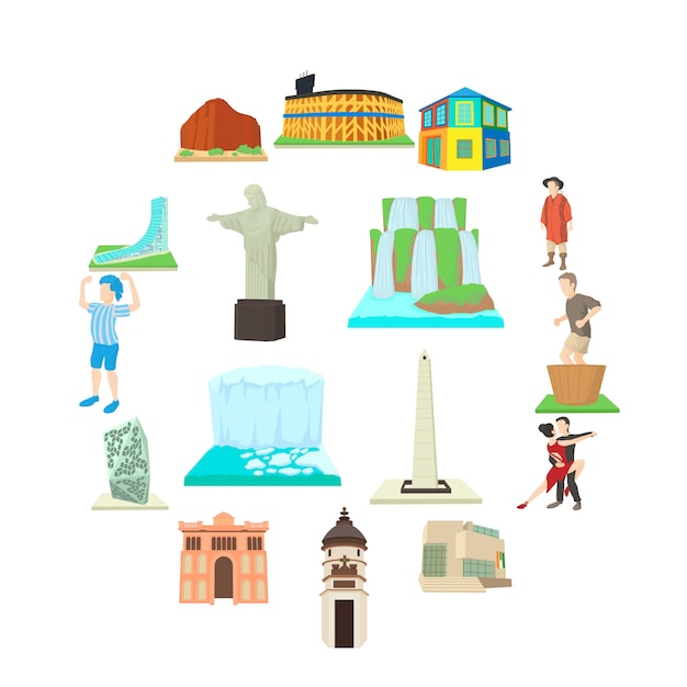 Argentina travel icon set, cartoon style Vector | Premium Download
