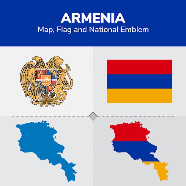 Armenia Map Flag And National Emblem Premium Vector