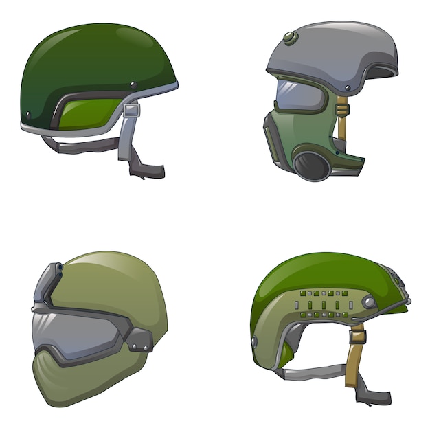 軍用ヘルメット兵士のアイコンを設定 プレミアムベクター