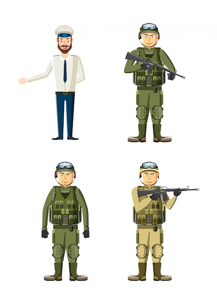 Premium Vector | Army man character set. cartoon set of army man