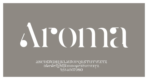 アロマ エレガントで素晴らしいアルファベットのフォントと数字 クラシックなレタリングの最小限のファッションデザイン タイポグラフィフォントは通常大文字と小文字です プレミアムベクター