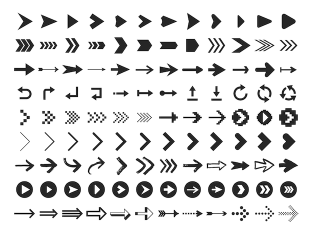  Arrow icon. infographic arrows sign, next or back web button and right pointer  silhouette icons se