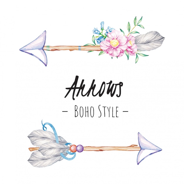 Download Arrows boho watercolor illustration Vector | Premium Download