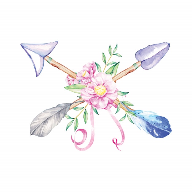 Download Arrows boho watercolor illustration | Premium Vector