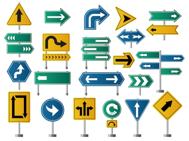 矢印の方向 矢印の道路または高速道路の交通ナビゲーション画像の道路標識 プレミアムベクター