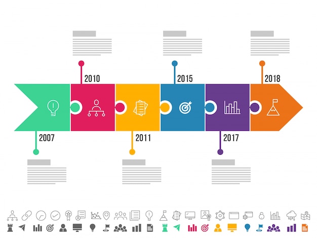 Premium Vector | Arrows with six steps, timeline infographics layout ...