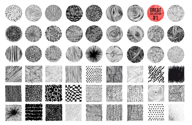 The art collection of circles, brush, wavy lines Premium Vector