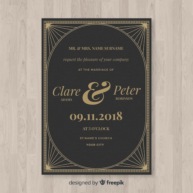 Free Vector Art deco wedding invitation template