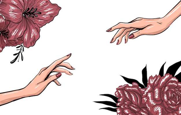 Art fashion template with hands and flowers Premium Vector