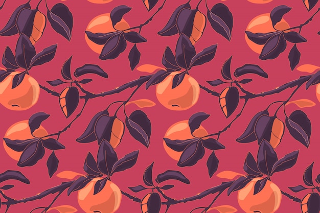 Art Floral Vector Seamless Pattern With Apples Apple Branches