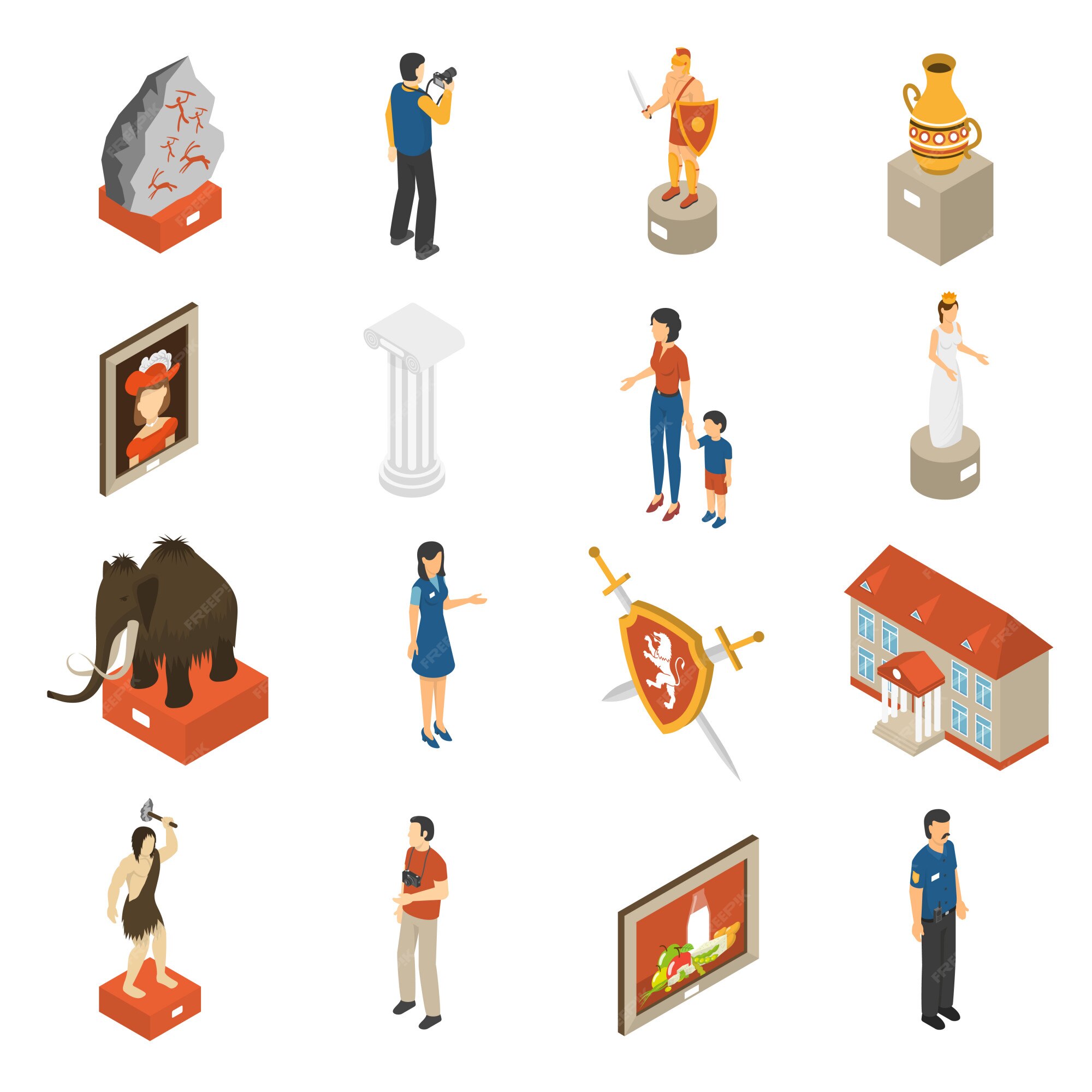 Free Vector | Art museum isometric icons set