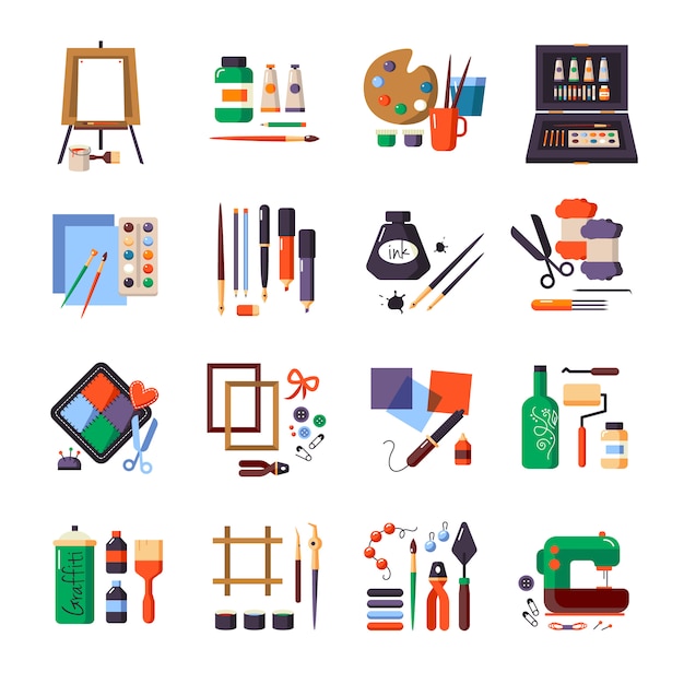 Download Free Vector | Art tools and materials icon set for painting