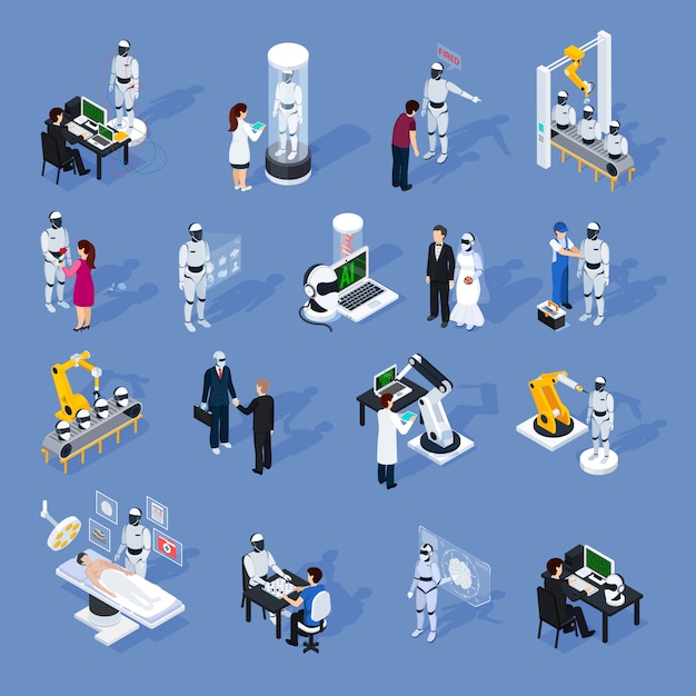 Artificial intelligence characters set Free Vector