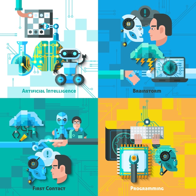 Artificial intelligence concept icons set Free Vector