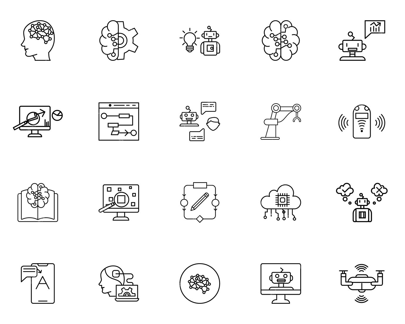 Premium Vector | Artificial intelligence set of outline icons