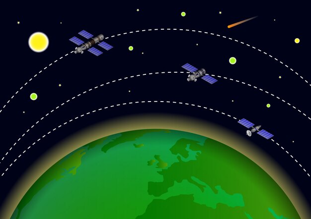 Premium Vector Artificial Satellite Orbit Around Earth