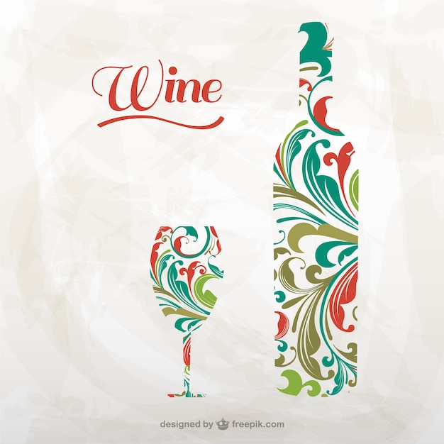 Artistic wine bottle and glass