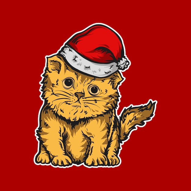 Premium Vector | Artwork illustration and cute cat with christmas hat