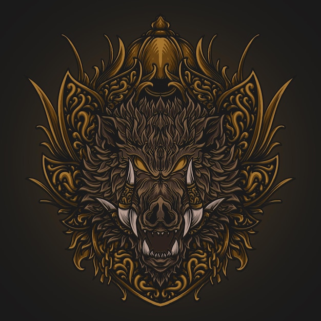 premium-vector-artwork-illustration-and-t-shirt-design-boar-engraving