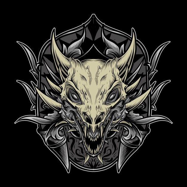 Premium Vector | Artwork illustration and t shirt design dragon skull ...