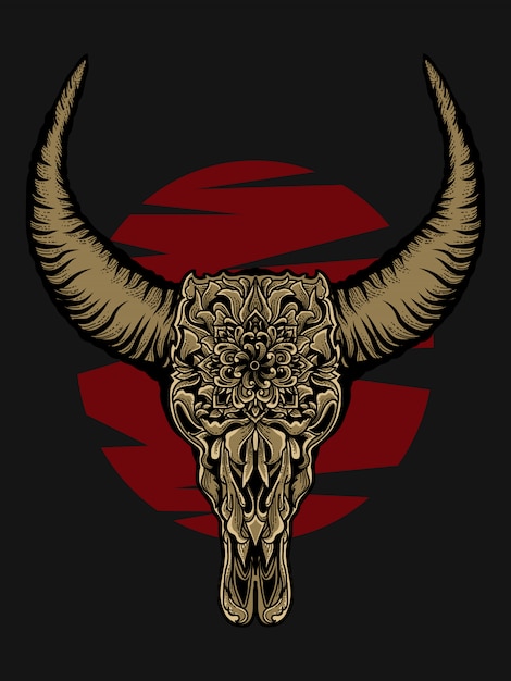 Download Artwork ilustration and tshirt design bull skull premium ...