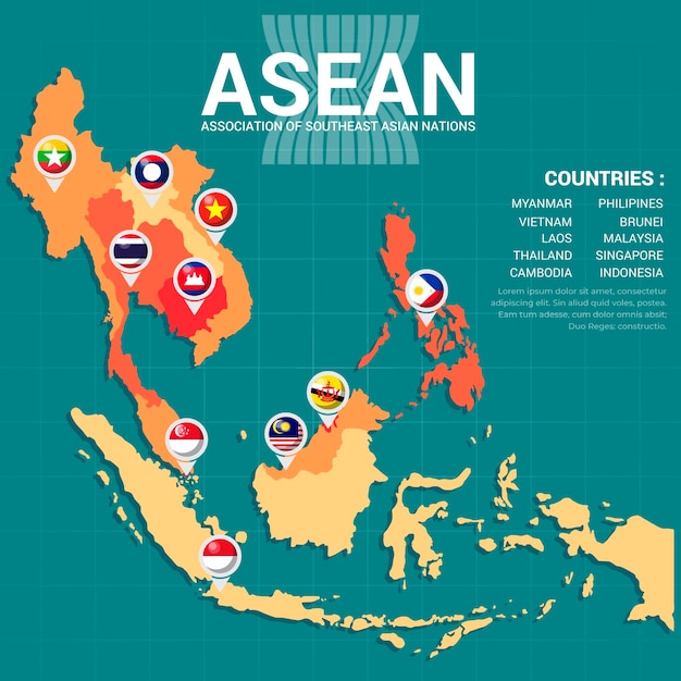 Free Vector | Asean map on blue background