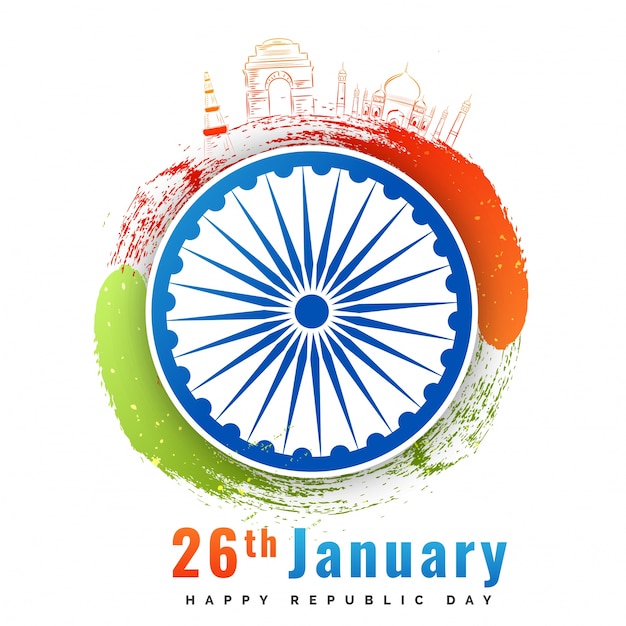 Download Ashoka Chakra with doodle monuments of India, Republic Day ...