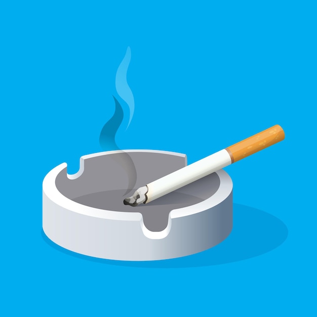Premium Vector Ashtray With Lighted Cigarette On Blue Background Smoking Cigarette With Filter In Ceramic Tray Realistic Illustration Of Harmful Habit Place For Smoking Addiction With Risk For Health