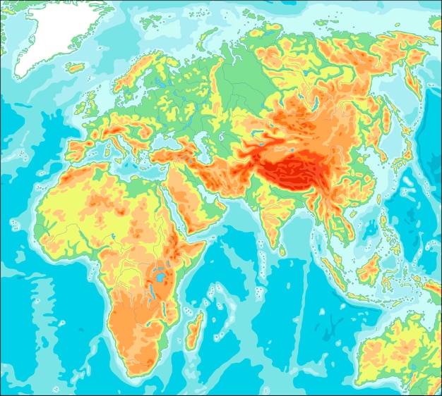 アジア中心の物理世界地図 プレミアムベクター