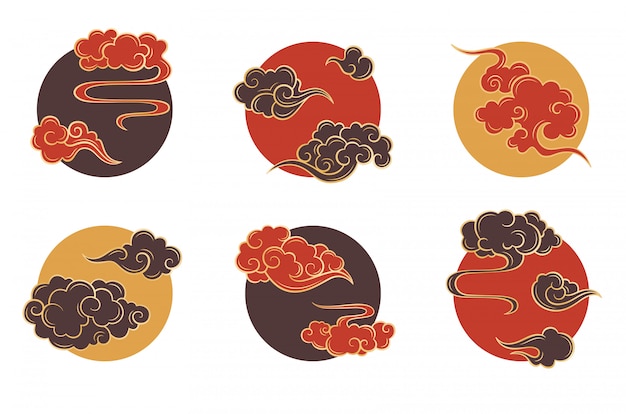 Premium Vector Asian Circle Cloud Set Traditional Cloudy Ornaments In Chinese Korean And Japanese Oriental Style