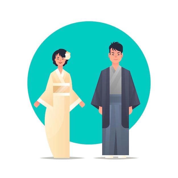 Premium Vector | Asian couple wearing traditional clothes smiling man ...