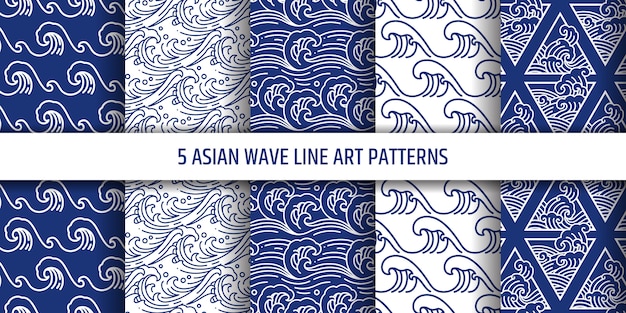 Premium Vector Asian Water Sea Wave Seamless Pattern Set