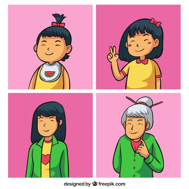 Download Asian woman in different ages | Free Vector