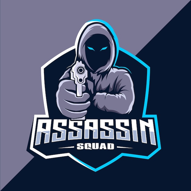 Premium Vector | Assassin with guns mascot esport logo design