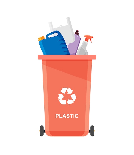 特別な壷のプラスチックゴミの詰め合わせ リサイクルコンセプト ごみやごみを分別してリサイクルするためのゴミ箱 プレミアムベクター