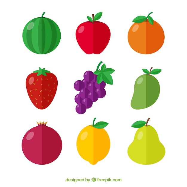 Download Assortment of delicious fruits in flat design Vector ...
