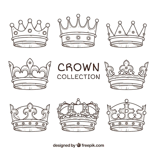 Download Assortment of eight hand-drawn crowns | Free Vector