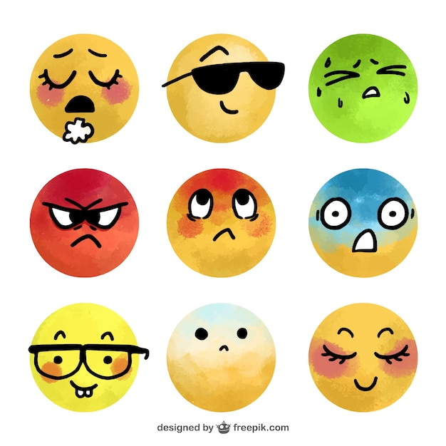 Assortment Of Fantastic Watercolor Emojis Free Vector