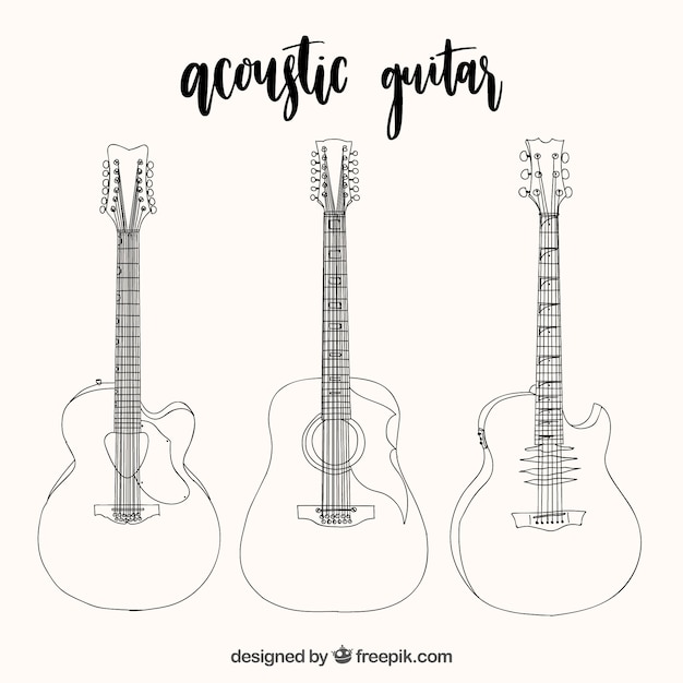 Free Vector Assortment handdrawn acoustic guitars