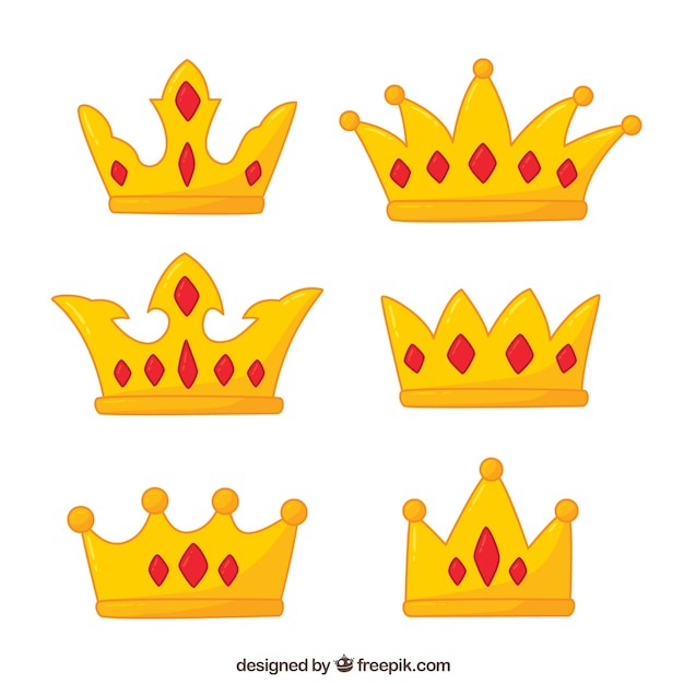 Free Vector | Assortment of hand-drawn crowns with red gems